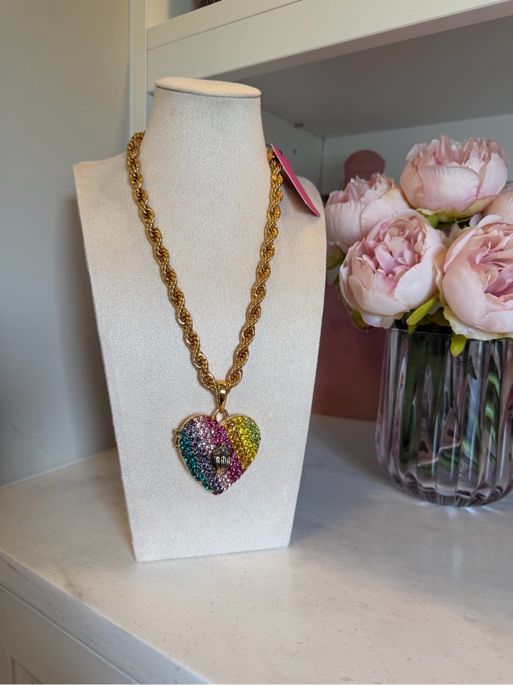 Kurt Geiger Rainbow Multicolor Crystal Heart Locket Necklace